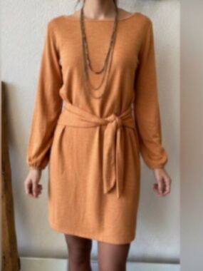 👗Elegant Nine Eight Orange Long-Sleeve Dress